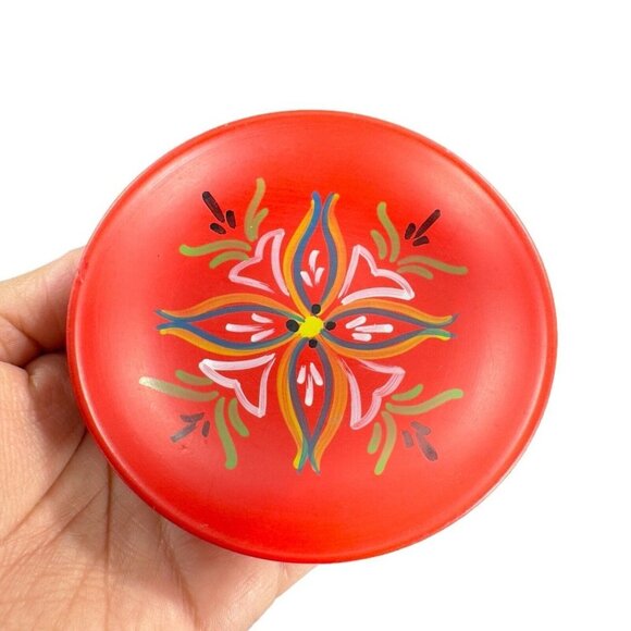 VTG Norway Folk Art Wooden Dish Plate Hand Painted Sogndal Red Floral Round Dish - Picture 10 of 12